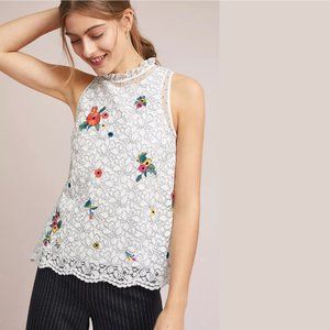 ANTHROPOLOGIE / MAEVE Embroidered Floral Macie Lace Sleeveless Top - Sz 0
